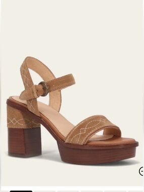 FRYE Suede Pipa Woodstock Sandal Platform Heels Sz 6 in Almond Western